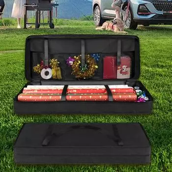 Сумка для рождественских украшений с принтом рождественской елки Сумка Оксфорд Сумка для хранения цветочной бумажной гирлянды One Size чёрный