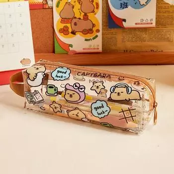 Сумка для ручек Capybara из мультфильма, специальный дизайн, привлекательный внешний вид, прозрачный пенал, водонепроницаемый, многофункциональный