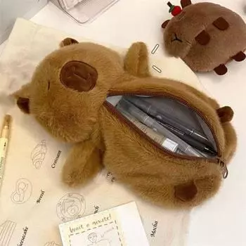 Сумка для ручек Capybara Plush на молнии, большая вместимость, плюшевый пенал Capybara, офисный чехол