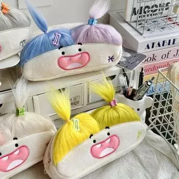 Сумка для ручек для кукол с афро-волосами на молнии, большая вместимость, мягкая плюшевая сумка для ручек, школьные принадлежности style D