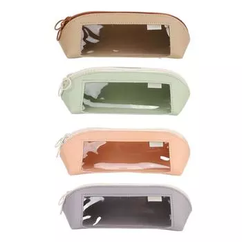 Сумка для ручек из ПУ кожи, прозрачный видимый пенал, прекрасная сумка для канцелярских принадлежностей для студентов, портативная Khaki