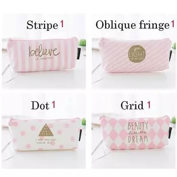 Сумка для ручек Letter Dot Stripe Pencilcase Канцелярские принадлежности Школьные принадлежности Пенал Холст Pen Box Розовый Oblique fringe 1 розовый