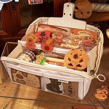 Сумка для ручек с принтом капибары, большая емкость, сумка для хранения канцелярских принадлежностей, пенал, офисные школьные принадлежности G