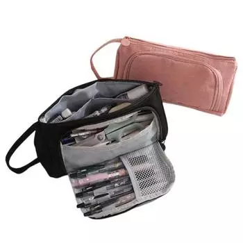 Сумка для ручек с ручным ремешком, большая вместительная портативная сумка на молнии, многофункциональная сумка-карандаш для мальчиков и девочек, канцелярские принадлежности, школьные принадлежности чёрный