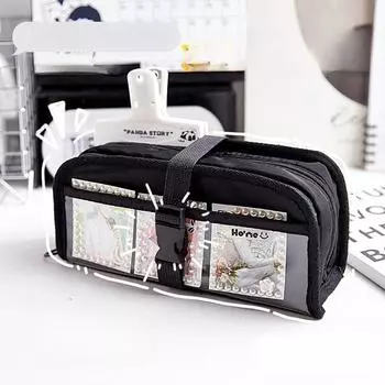 Сумка для ручек, сумка для ручек, сумка для ручек, сумка для канцелярских принадлежностей, прозрачный пенал большой емкости для хранения зерна чёрный