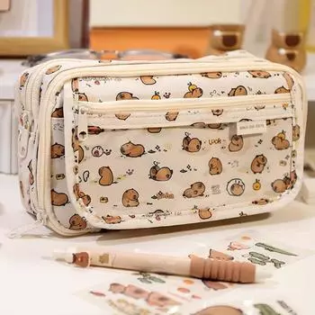 Сумка для ручек в виде плюшевой куклы с 3D-принтом, канцелярские принадлежности для рабочего стола, большая вместительная сумка для хранения One Size бежевый