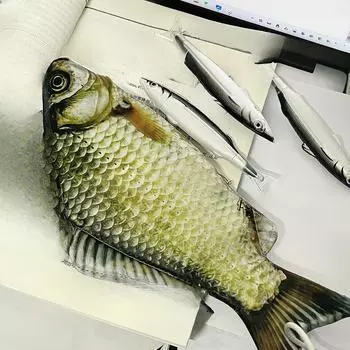 Сумка для ручек в виде соленой рыбы, имитация карася, канцелярская сумка для студентов с черной шариковой ручкой, забавный пенал в виде рыбы