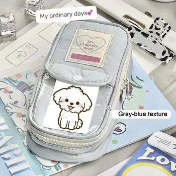 Сумка для ручек, водонепроницаемая парусиновая сумка большой емкости, портативная на молнии, многофункциональная сумка-карандаш для мальчиков и девочек, канцелярские принадлежности, чехол, школьные принадлежности синий