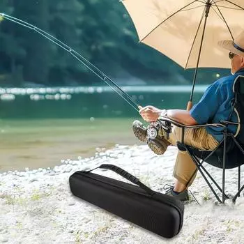 Сумка для рыболовных снастей, большой вместительный чехол для удочки с усиленной ручкой, металлическая молния, портативная сумка для хранения удочки из ткани Оксфорд чёрный