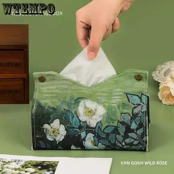 Сумка для салфеток с масляной живописью, водонепроницаемый настольный чехол из искусственной кожи для офиса, автомобильный художественный держатель для салфеток для гостиной, украшение стола, чехол для хранения ключей для дома