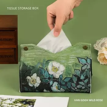 Сумка для салфеток с масляной живописью, водонепроницаемый настольный чехол из искусственной кожи для офиса, автомобильный художественный держатель для салфеток для гостиной, украшение стола, чехол для хранения ключей для дома
