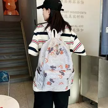 Сумка для школьников средней школы, рюкзак с граффити бежевый