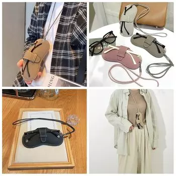 Сумка для солнцезащитных очков из искусственной кожи, подвесная сумка для очков на шею, дорожная сумка для очков серый