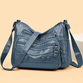 Сумка для среднего и пожилого возраста, женская сумка через плечо из мягкой кожи, большая вместительная сумка через плечо, материнская сумка синий