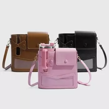 Сумка для стакана воды с завязкой-бабочкой, симпатичная переносная сумка для бутылок с напитками, сумка через плечо для девочек чёрный