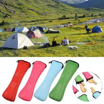 Сумка для столовых приборов для кемпинга, переносная сумка для столовых приборов на открытом воздухе, сумка для столовых приборов на молнии, чехол для хранения ножей, вилок, ложек, мешочек для столовых приборов зелёный