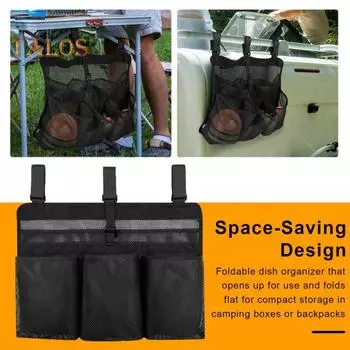 Сумка для сушки посуды для кемпинга, прочная ткань Оксфорд, складная наружная миска для посуды, сетчатый органайзер, держатель, портативная подвесная стойка для сушки посуды в автофургоне чёрный