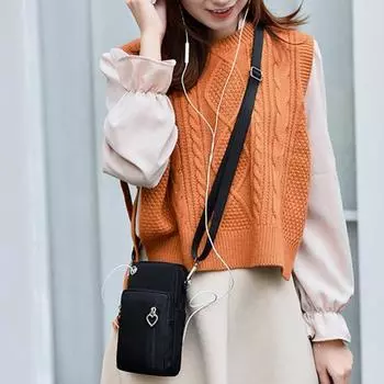 Сумка для телефона с утолщенным крючком, трехслойная молния, чехол для карт из ткани Оксфорд, кошелек-кошелек чёрный