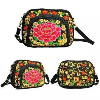 Сумка для телефона в этническом стиле, сумка для писем, холщовый кошелек на молнии с цветком, кошельки для женщин/девочек F