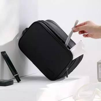 Сумка для туалетных принадлежностей из искусственной кожи с разделением на влажную и сухую воду, водонепроницаемая большая вместительная ручка на молнии, многофункциональная дорожная косметичка для макияжа серый