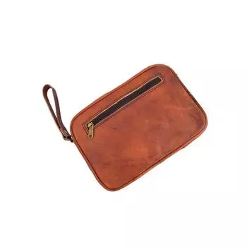 Сумка для туалетных принадлежностей из натуральной козьей кожи, набор для бритья, органайзер, сумка для мытья 9 x 6 x 3 in коричневый