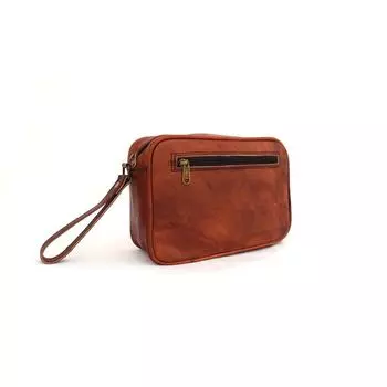 Сумка для туалетных принадлежностей из натуральной козьей кожи, набор для бритья, органайзер, сумка для мытья 9 x 6 x 3 in коричневый
