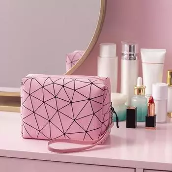 Сумка для туалетных принадлежностей из ромбического зерна, многоразовая, полезная для деловых поездок, портативная косметичка, органайзер для косметики чёрный