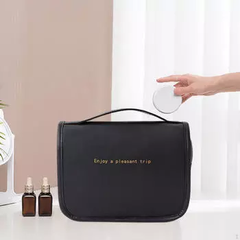 Сумка для туалетных принадлежностей Подвесной дорожный косметичка для макияжа Компактный с крючком Многофункциональный Большой чёрный
