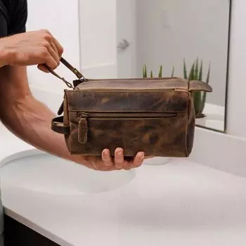 Сумка для туалетных принадлежностей унисекс из натуральной кожи буйвола, дорожный комплект Dopp (Проблемный Тан) 9.3 x 5.0 x 4.3 inches. коричневый