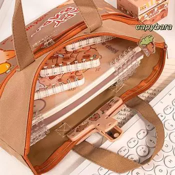 Сумка для учебников Capybara Students из холста, большая вместимость, с застежкой-молнией, школьный пакет, школьные канцелярские принадлежности, сумка для документов для студентов коричневый