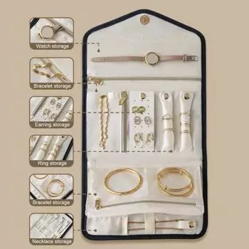 Сумка для украшений Большая вместимость Складная сумка для нескольких карманов Кольца Ожерелья Часы Серьги Классификация розовый