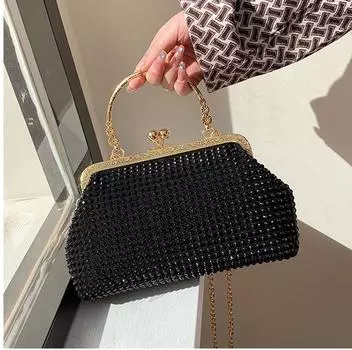 Сумка для ужина, новая женская сумка с бриллиантовой вставкой, уникальная застежка, женская сумка для переноски, модная сумка через плечо с цепочкой и текстурой, тренд