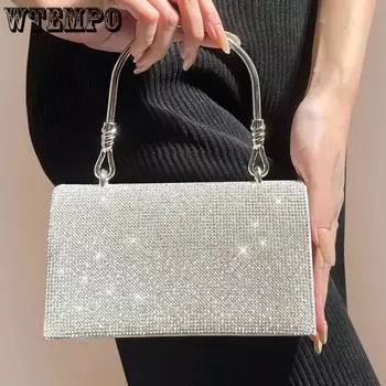 Сумка для ужина, женская европейская и американская сумка с блестящими бриллиантами, легкая роскошная сумка для ужина, платье, сумка на запястье, квадратная сумка серебряный