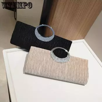 Сумка для ужина, женский браслет, сумочка для ужина, женская сумка, сумка принцессы, вечерние женские клатчи с морщинами чёрный