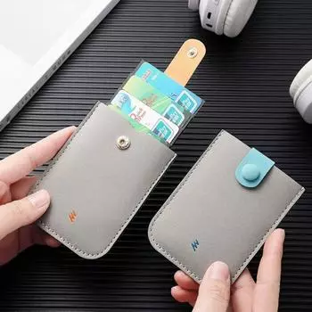 Сумка для визиток из искусственной кожи, выдвижной тип, короткий кошелек, мини-держатели для карт, клатч для женщин серый/синий