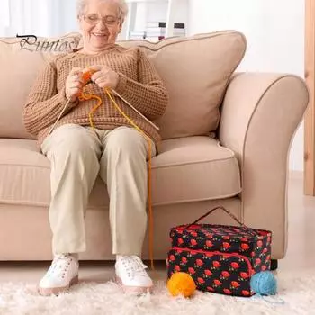 Сумка для вязания крючком с пчелиным цветочным принтом, большой вместительный органайзер для хранения пряжи, крючки для вязания, чехол для хранения с усиленной ручкой Honeybee