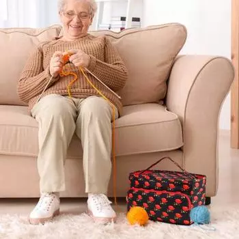 Сумка для вязания крючком Yousheng Bee с цветочным принтом, большой вместительный органайзер для хранения пряжи, крючки для вязания, чехол для хранения с усиленной ручкой Honeybee