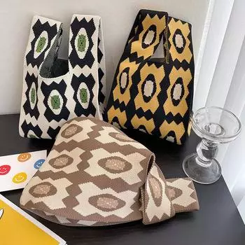 Сумка для вязания с рисунком в виде ромбовидной сетки, новая сумка через плечо, модная простая сумка-тоут, корейская версия, сумка для отдыха, холщовые женские сумки чёрный