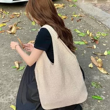 Сумка для вязания Сумка-тоут большой вместимости Сумка через плечо Сумка через подмышку Художественная ретро женская сумка абрикосовый