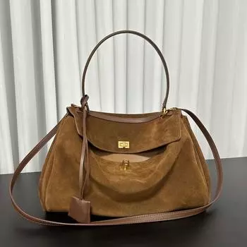 Сумка для женщин, новая и замшевая, большой емкости, сумка через плечо для поездок на работу, ручная сумка через подмышку на одно плечо 35x11x23cm коричневый