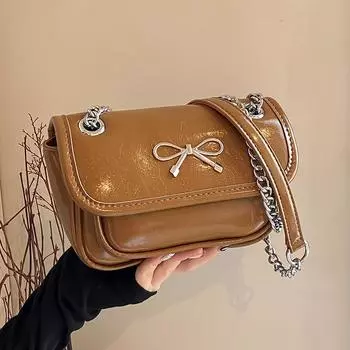 Сумка для женщин, новая сумка через плечо с цепочкой, роскошная дизайнерская сумка с металлическим бантом на одно плечо, маленькая квадратная сумка, модная красная сумка с клапаном