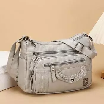 Сумка для женщин среднего и пожилого возраста, сумка через плечо, мягкая кожаная сумка для мам, легкая сумка через плечо серый