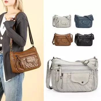 Сумка для женщин среднего и пожилого возраста, сумка через плечо, винтажная мягкая кожаная сумка для мам, легкая сумка через плечо чёрный