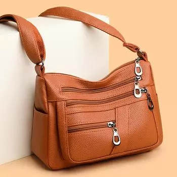 Сумка для женщин среднего и пожилого возраста, большая вместимость, сумка через плечо, сумка для мамы, мягкая кожаная сумка на плечо красный