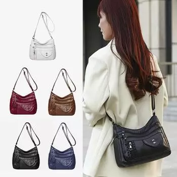 Сумка для женщин среднего возраста с несколькими карманами, мягкая кожаная сумка через плечо, сумка для матери красный