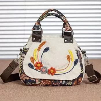 Сумка для женщин среднего возраста, сумка для матери, литературная сумка, сумка в этническом стиле, женская холщовая винтажная сумка, 2025, новый подарок бежевый