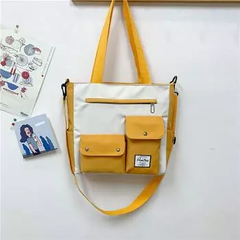 Сумка для журналов, один наплечный двойной карман, переносная парусиновая сумка, сумка через плечо, большая вместительная сумка, маленькая сумка для выхода в свет. жёлтый