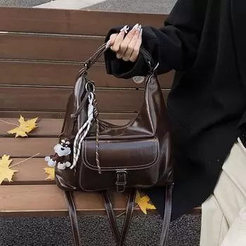 Сумка Dongchutote женская новая большая вместительная сумка для поездок на работу универсальная сумка через плечо рюкзак высокого класса популярный Without pendant чёрный