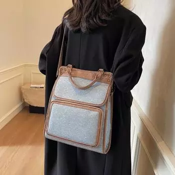 Сумка джинсовая в стиле колледжа, женская, большая вместимость, контрастная по цвету, сумка через плечо, многофункциональный рюкзак розовый