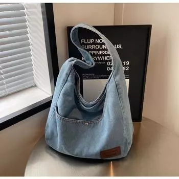 Сумка джинсовая женская большая вместительная новинка 2024 года осень-зима повседневная сумка через плечо сумка-тоут премиум-класса темно-синий